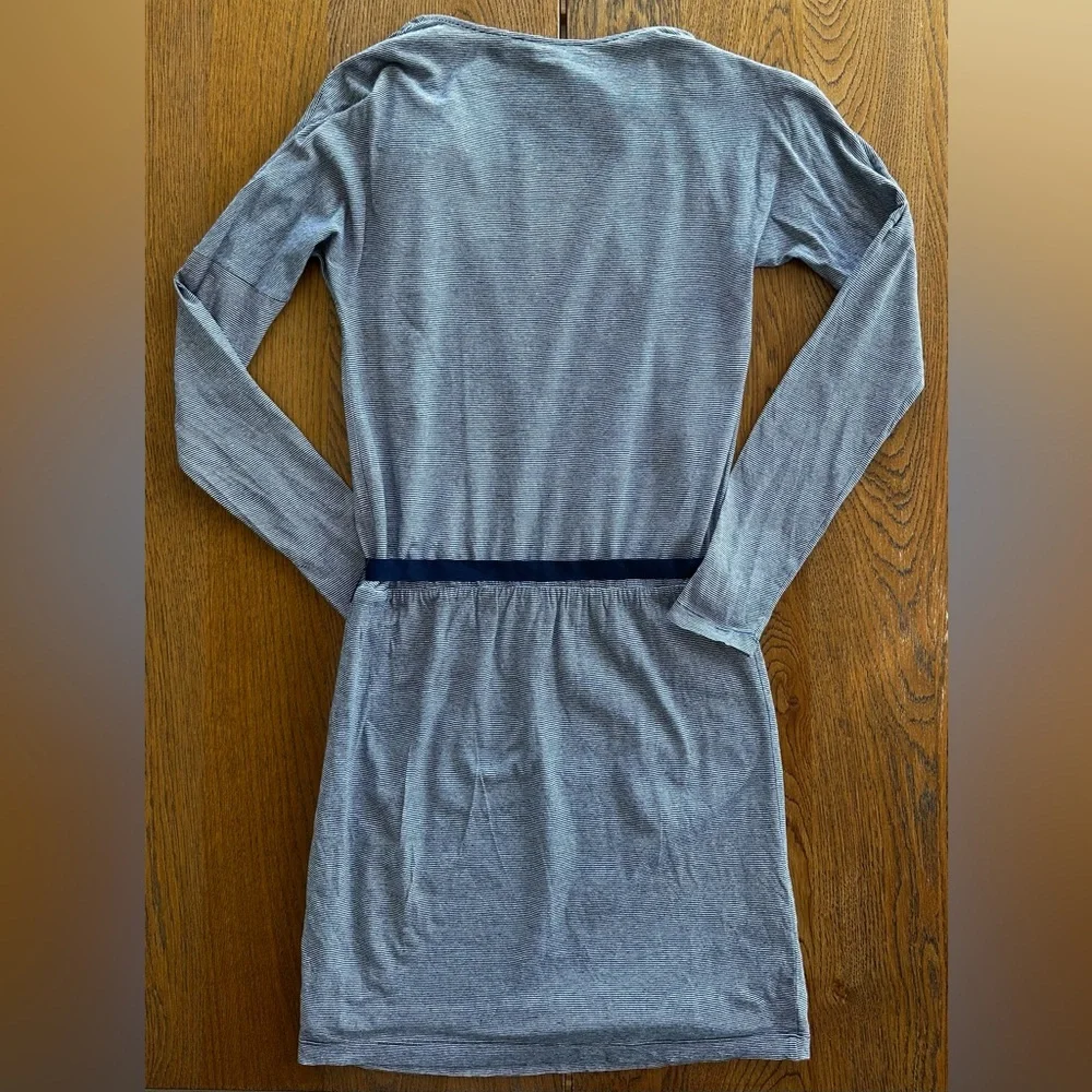 Country Road Navy White Long-Sleeve Dress Tie Waist Lined - Picture 3 of 6